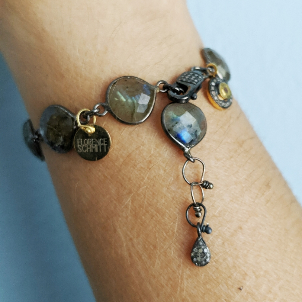Labradorite Link and Diamond Charm Bracelet